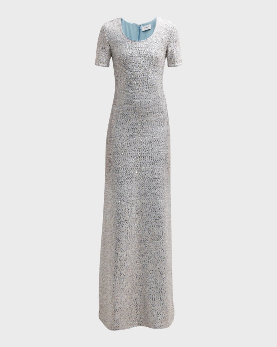 Sequin Knit Short-Sleeve Gown